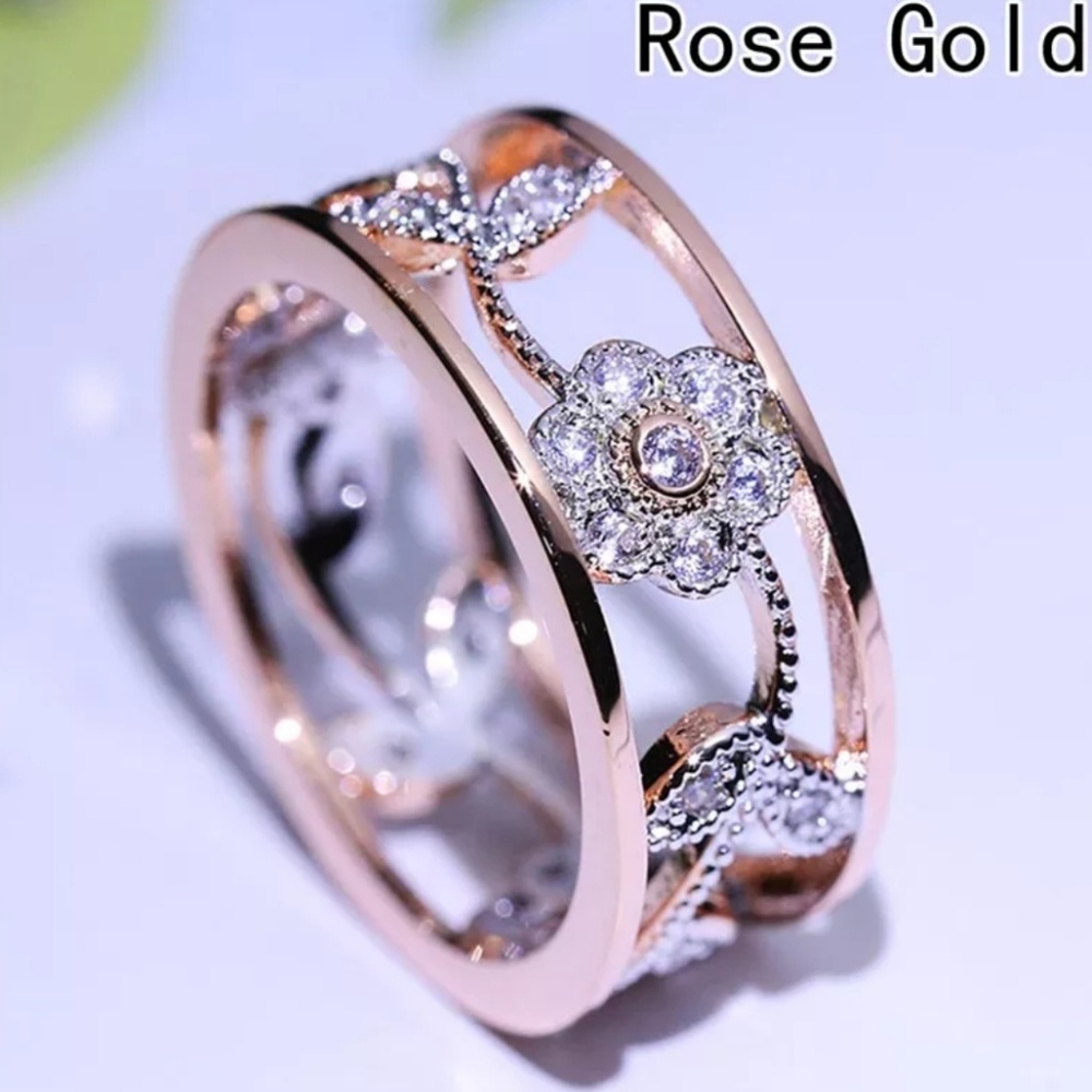 Rose Gold Crystal Flowers Copper Ring 6.5m - Picture 6 of 6
